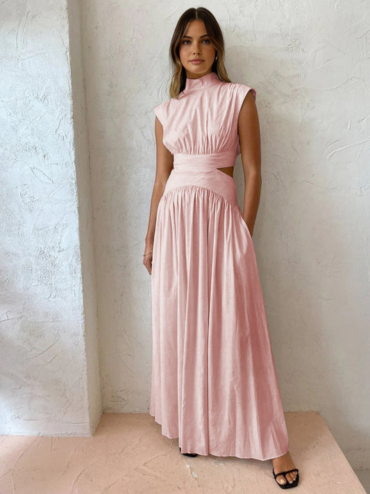 Mock Neck Cut-Out Detail Long Dress