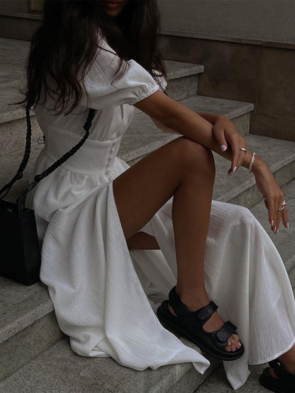 French Maxi Dress with Buttons and Slit