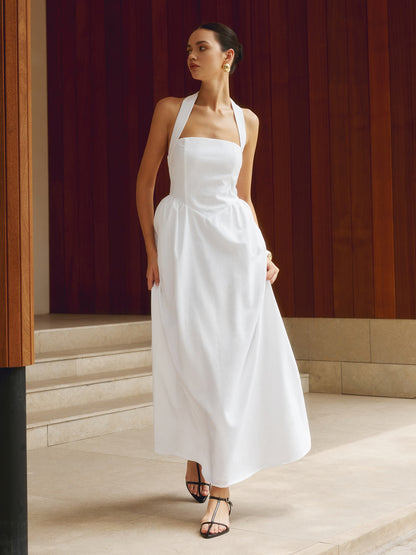 Women’s Maxi Dress – Halter Neck – A-Line Fit – Soft Breathable Flowing Fabric