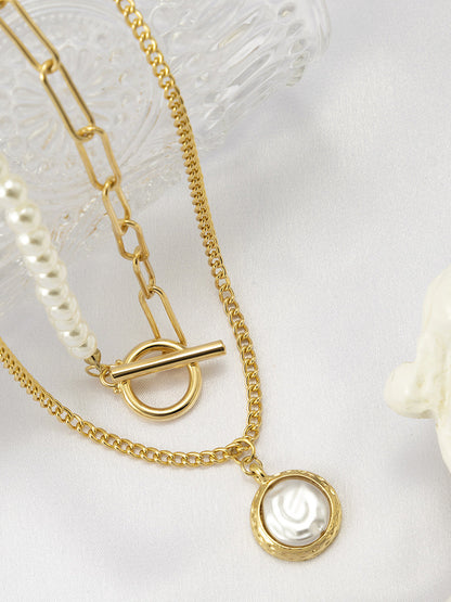 Makena - faux pearl disc pendant necklace set