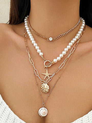 Lanikai -  faux pearl shell beach style necklace set