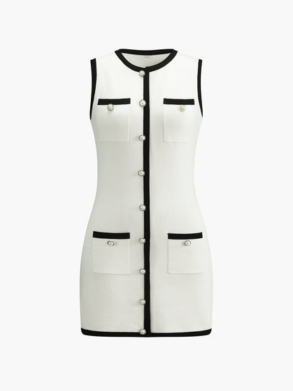 Sleeveless Sweater Dress with Multiple Pockets and Buttons