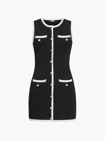 Sleeveless Sweater Dress with Multiple Pockets and Buttons