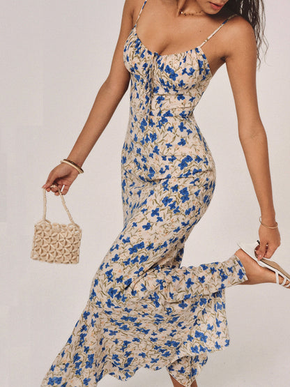 Floral Dress with Button Detail and Asymmetrical Hem