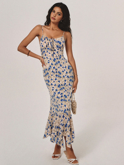 Floral Dress with Button Detail and Asymmetrical Hem