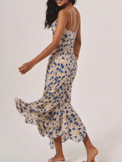 Floral Dress with Button Detail and Asymmetrical Hem