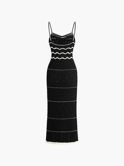Women's Crochet Midi Dress - Open-Knit Pattern - Sleeveless Fitted Silhouette