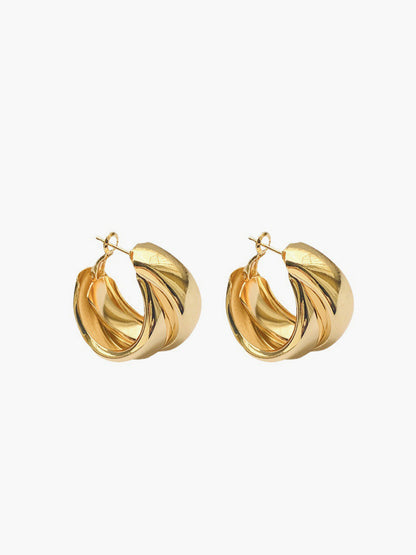 Women's Hoop Earrings - Chunky Twisted Design - Polished Finish - Elegant Jewelry