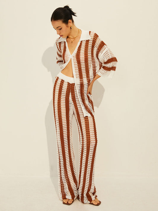 Relaxed Fit Crochet Knit Wide-Leg Set
