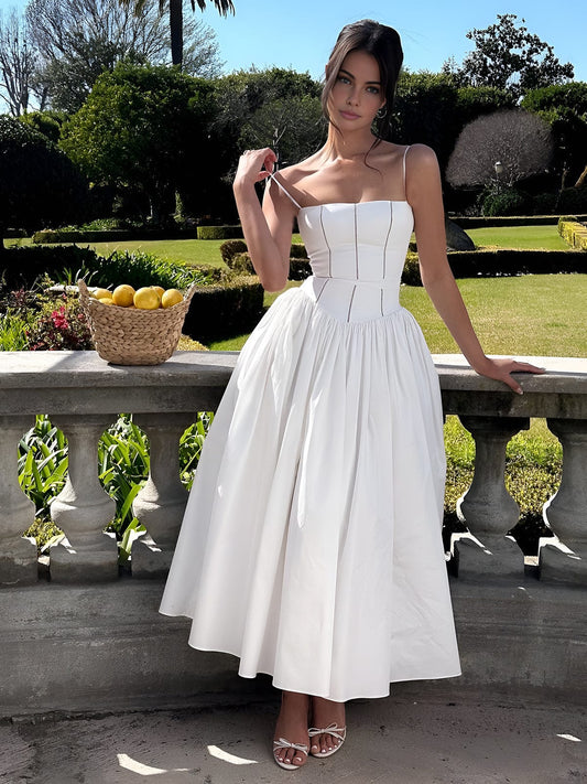 Satin-Like Structured A-Line Long Dress