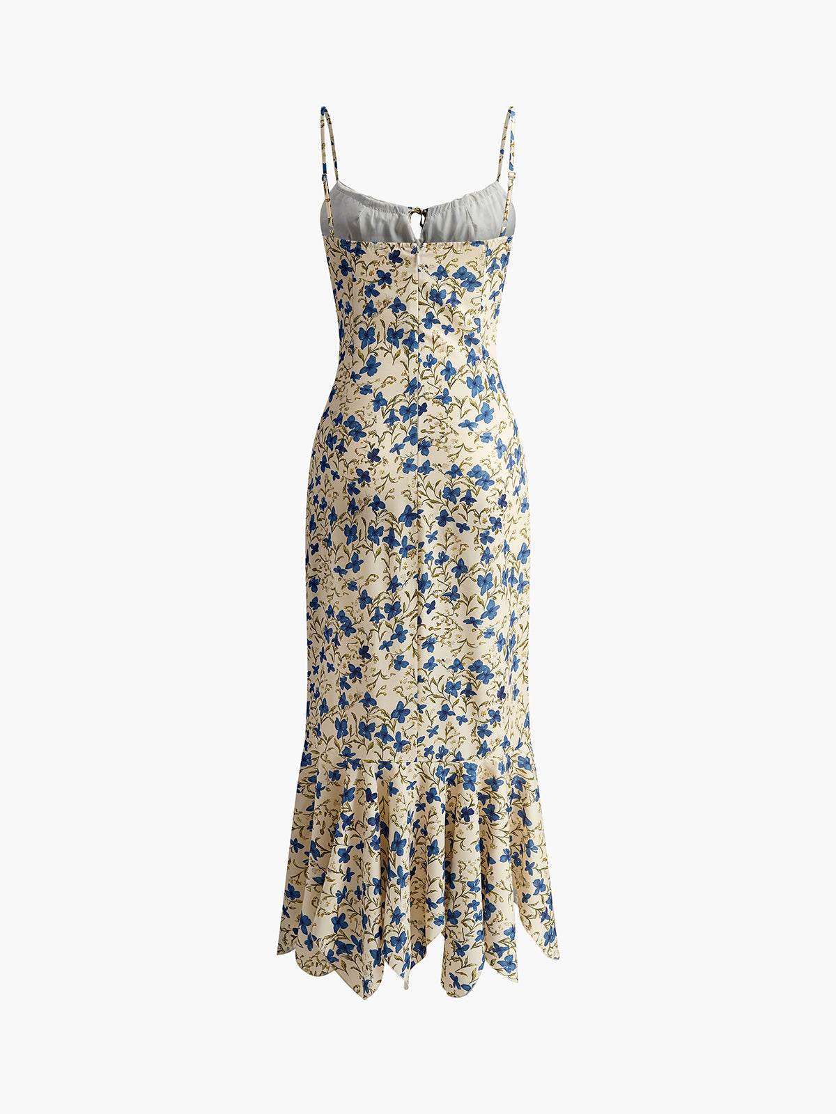 Floral Button Detail Asymmetrical Hem Dress