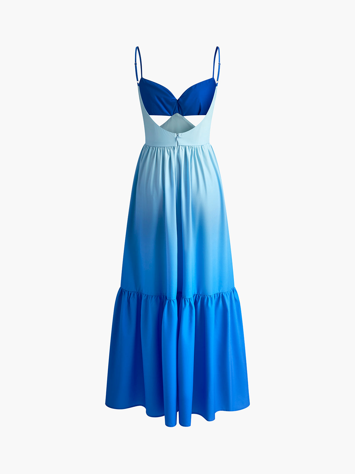 Women's Maxi Dress - Spaghetti Straps - Cut-Out Waist - Flowing Tiered Skirt