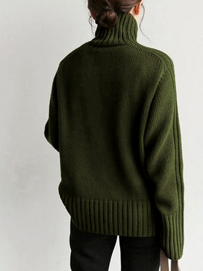 Women’s Turtleneck Sweater - Ribbed Knit - Oversized Fit - Long Sleeve Casual Comfort