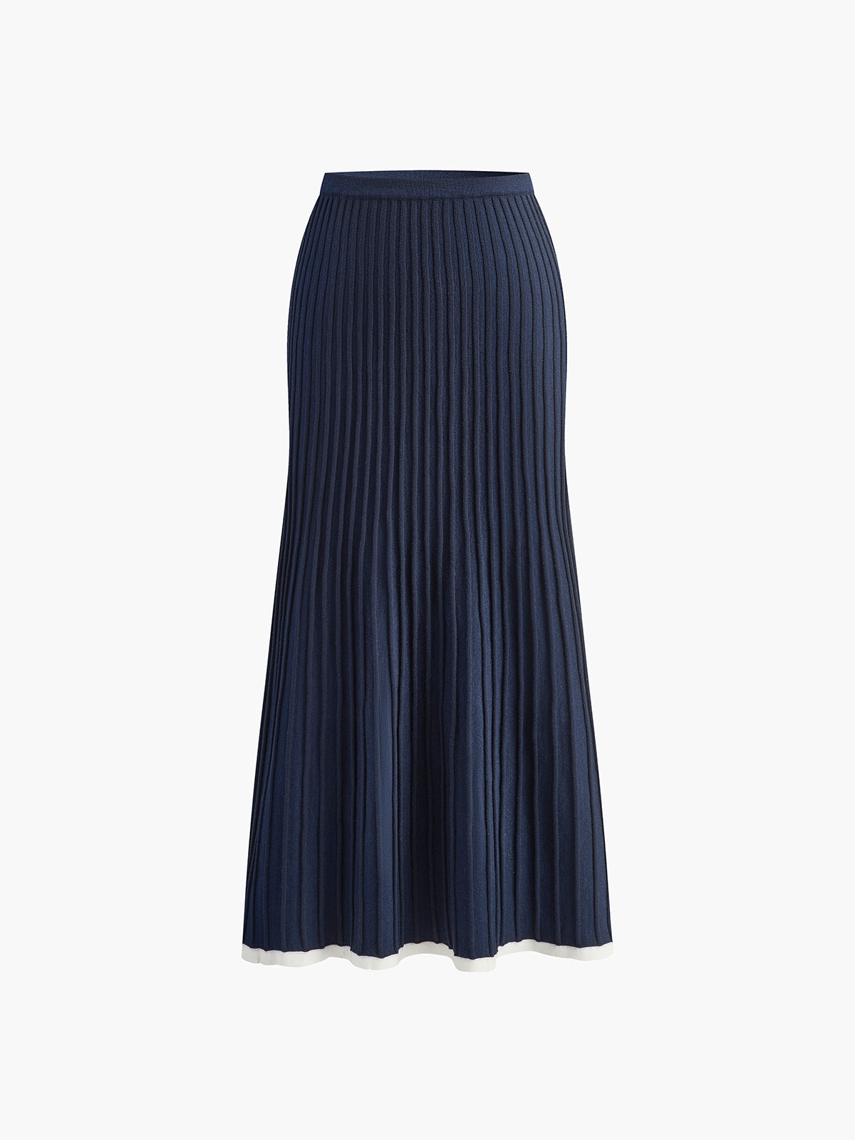 Pleated V-Neck Contrast Trim Knitted Dress