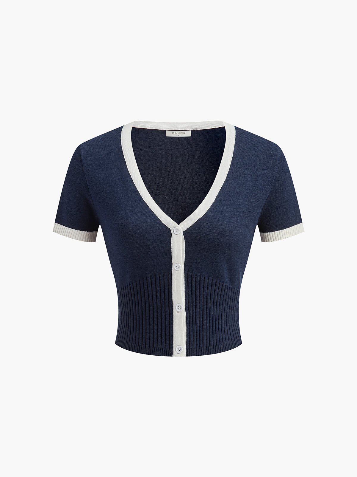 Pleated V-Neck Contrast Trim Knitted Dress