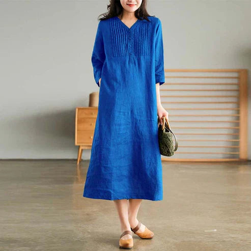 Loose Fit Pleated V-Neck Dress