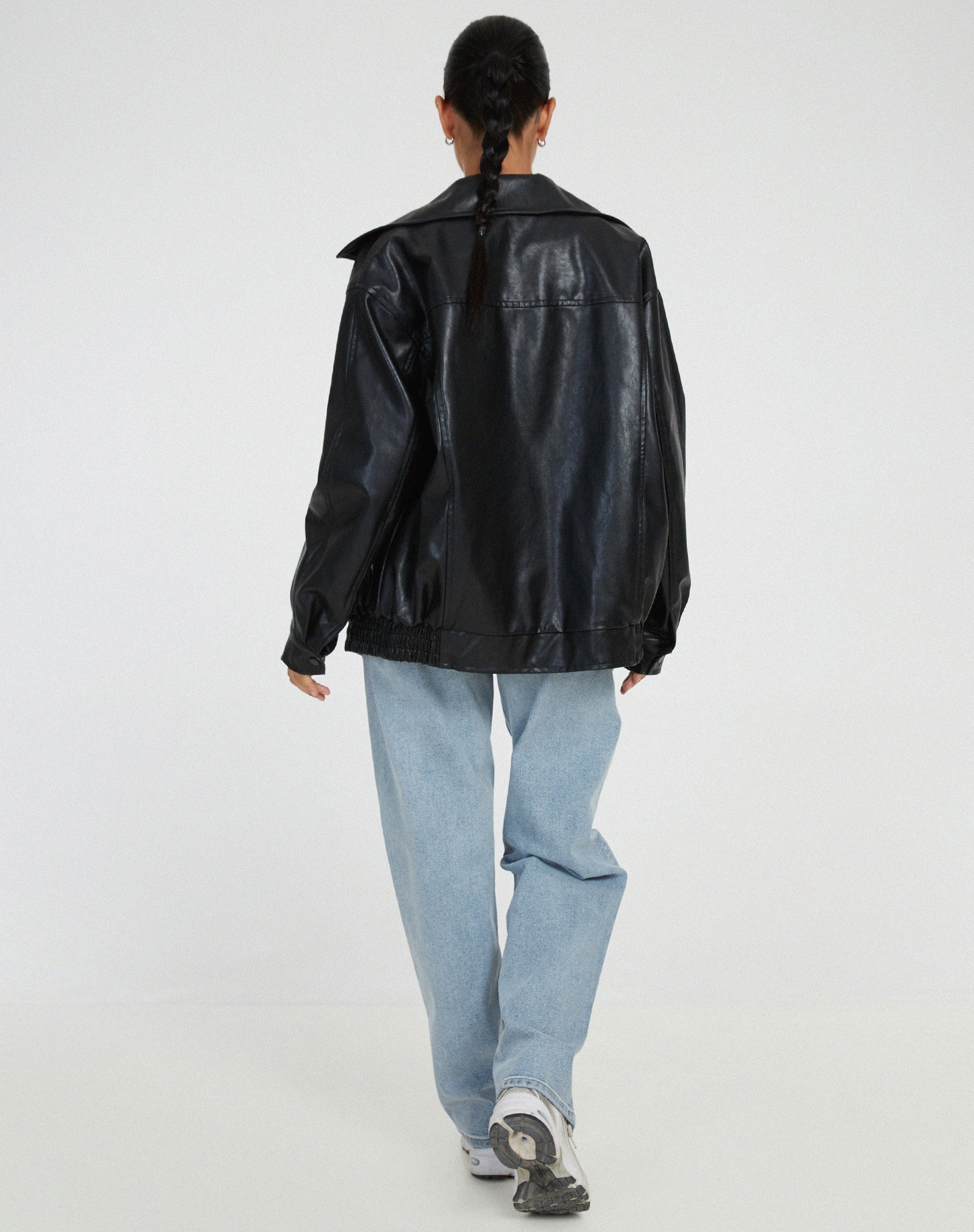 Oversized Fit Zipper Leather Jacket 