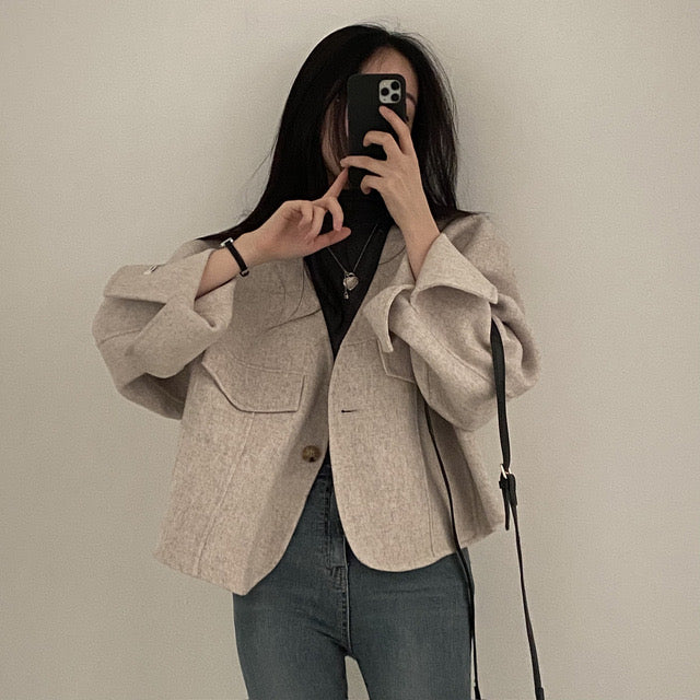 Women's vintage chic v-neck loose jacket