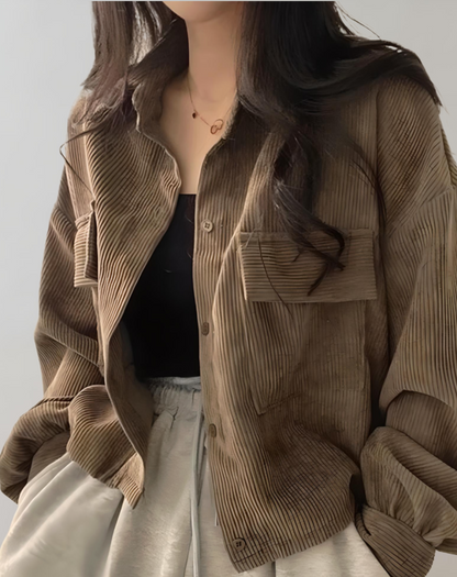 Trendy oversized women's corduroy jacket