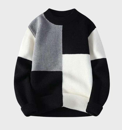 Women’s Knitted Sweater – Ribbed Texture – Patchwork Design – Long Sleeve Casual Fit