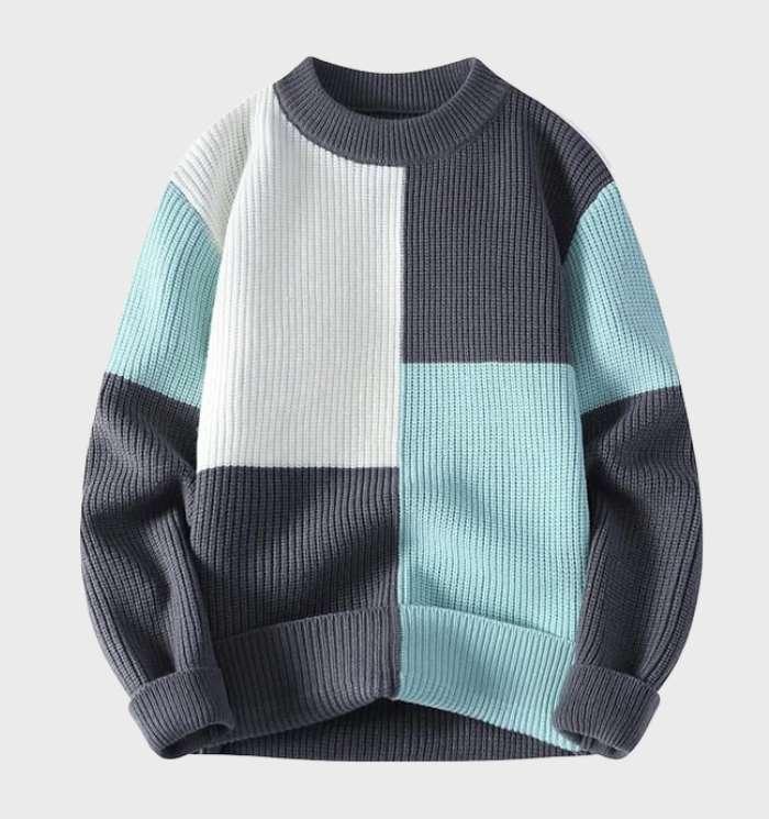 Women’s Knitted Sweater – Ribbed Texture – Patchwork Design – Long Sleeve Casual Fit