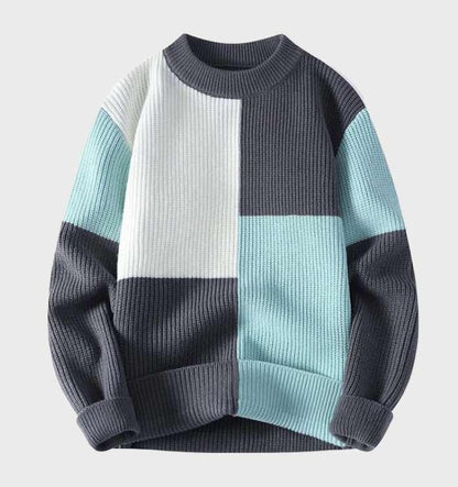 Women’s Knitted Sweater – Ribbed Texture – Patchwork Design – Long Sleeve Casual Fit