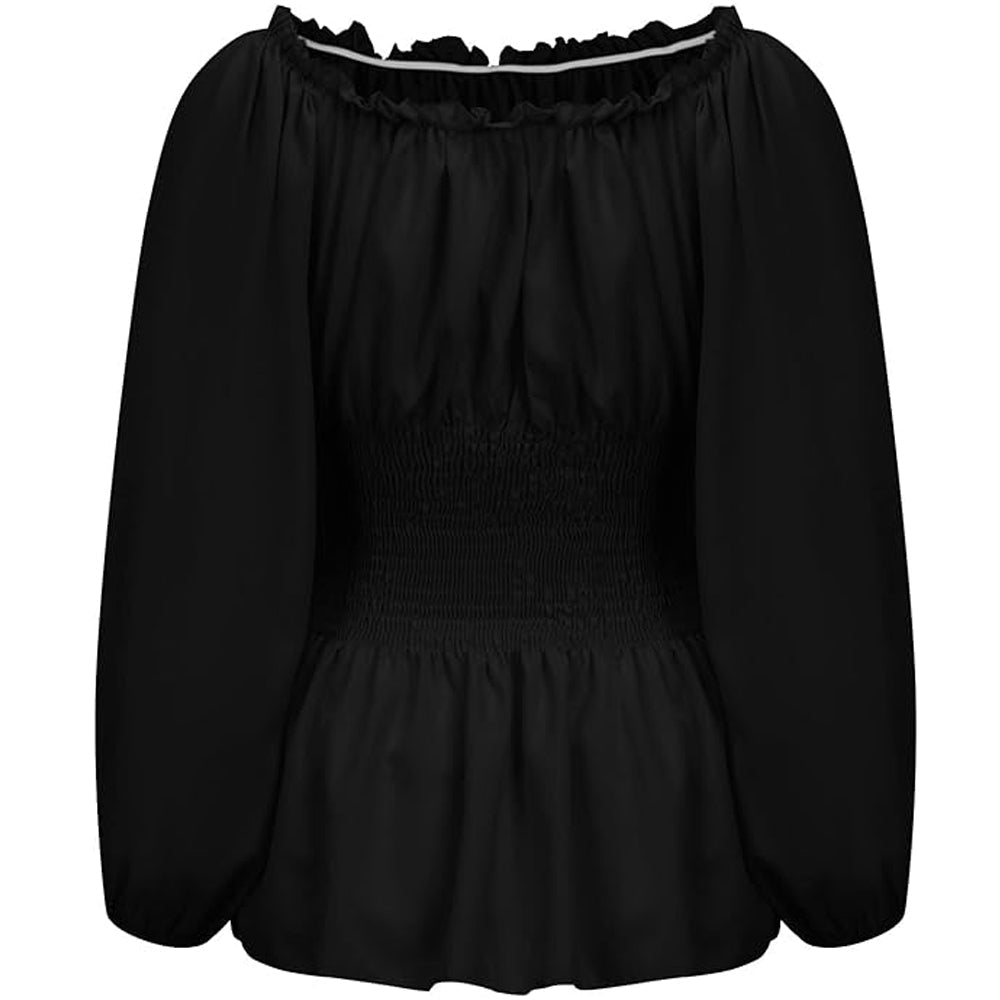 Women's Off-Shoulder Blouse - Ruffled Neckline - Lace-Up Corset Waist - Peplum Hem