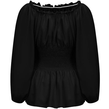 Women's Off-Shoulder Blouse - Ruffled Neckline - Lace-Up Corset Waist - Peplum Hem