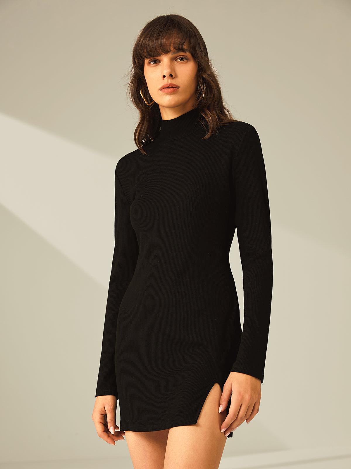 Rib-Knit Elegant Fit Long Sleeve Bodycon Dress
