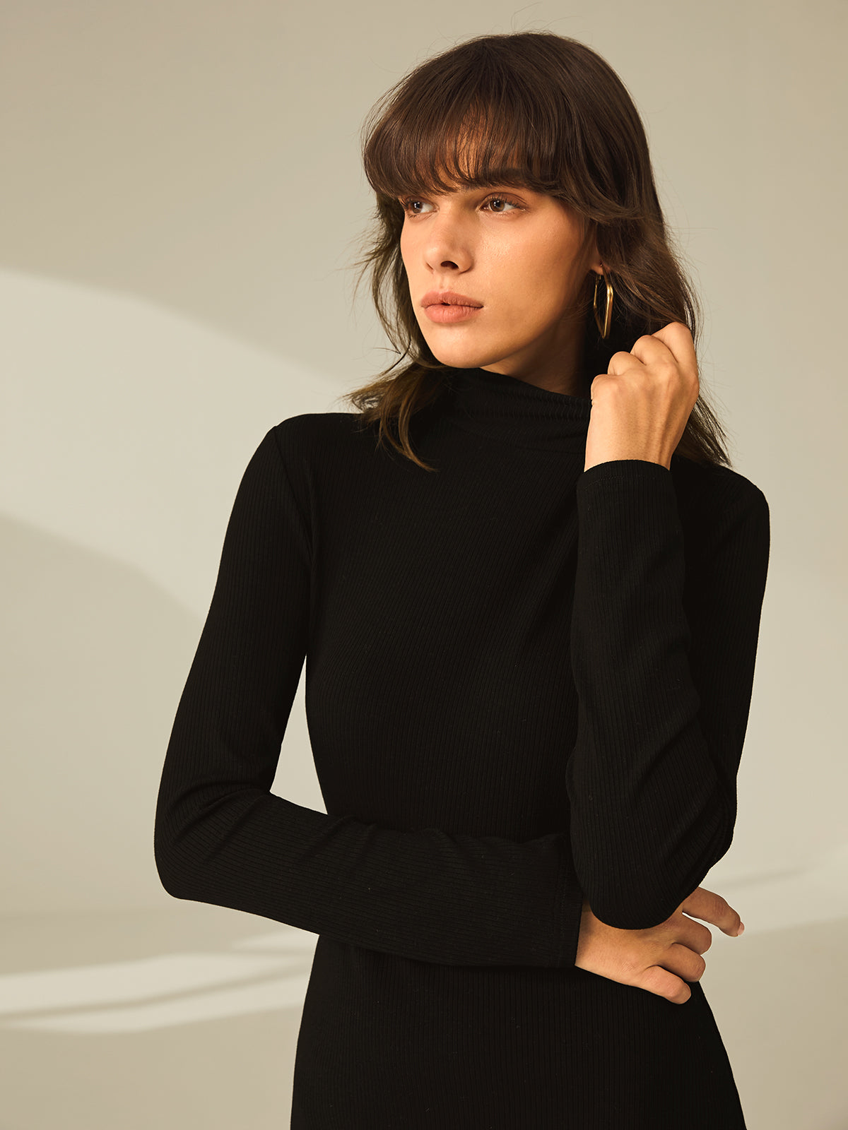 Rib-Knit Elegant Fit Long Sleeve Bodycon Dress