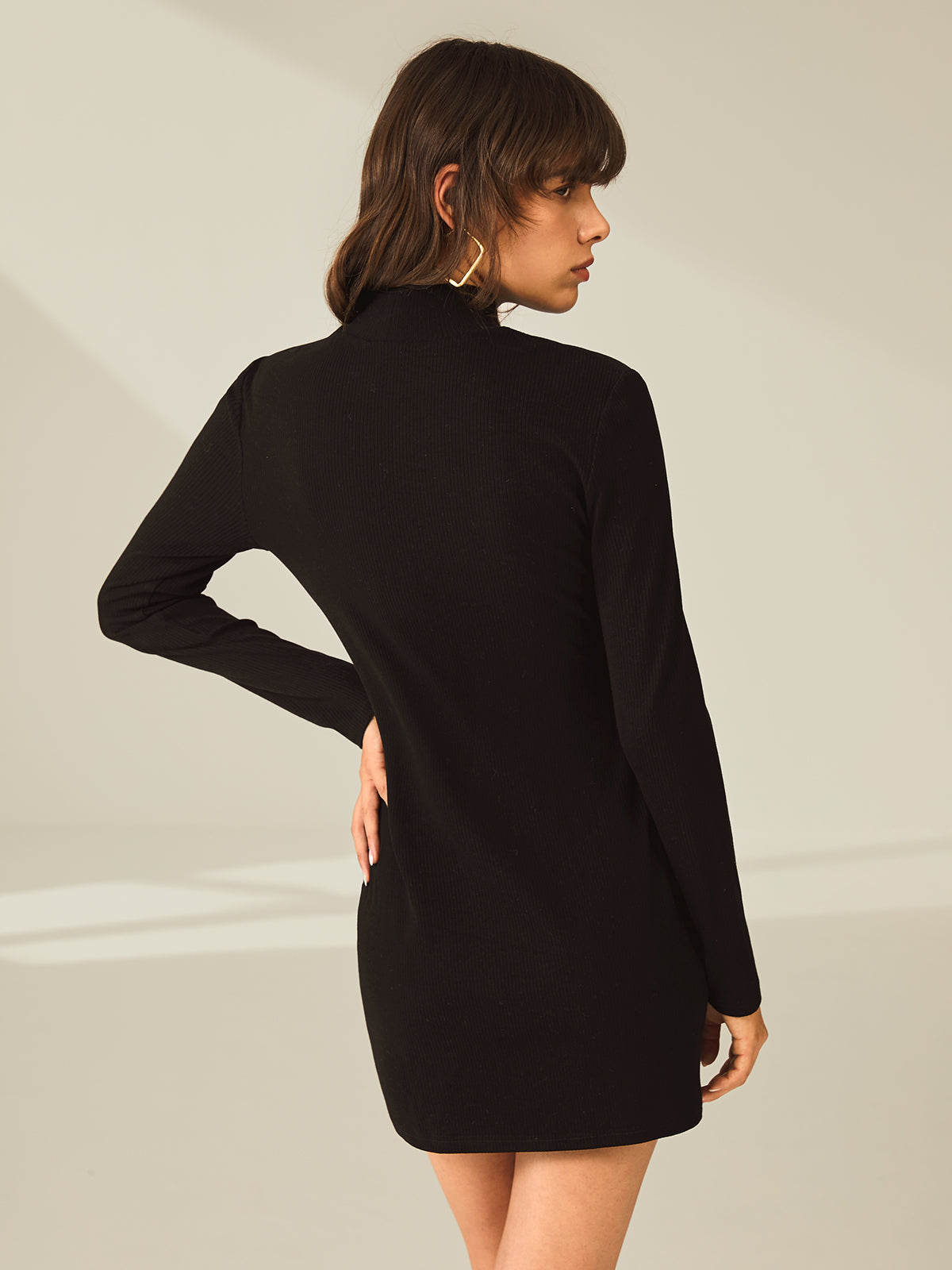 Rib-Knit Elegant Fit Long Sleeve Bodycon Dress