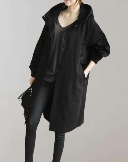 Women's button-up hooded trench coat