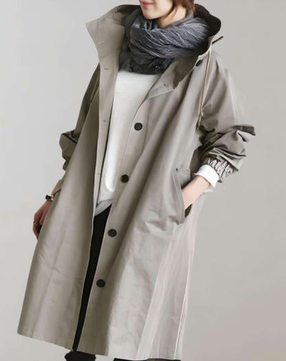 Women's button-up hooded trench coat