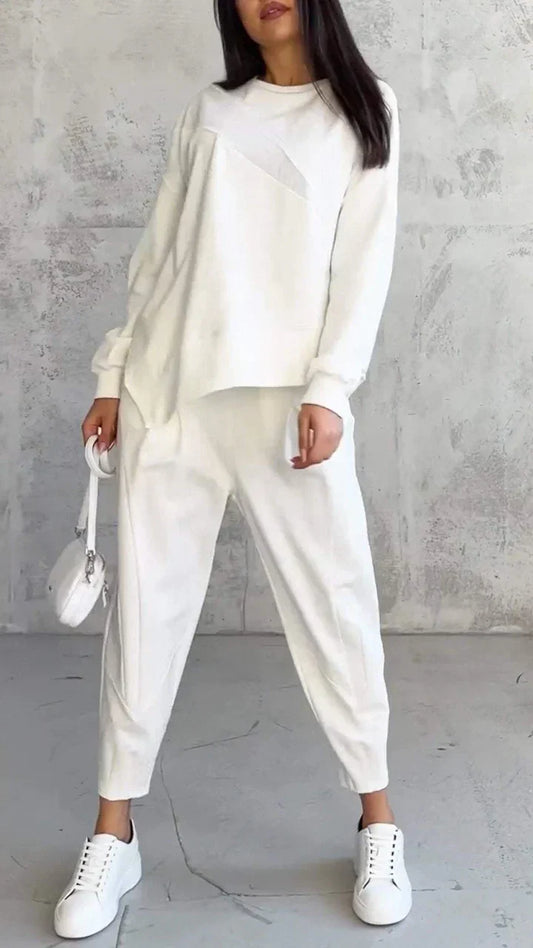 Irregular Design Long Sleeved Sweater and Pants Set