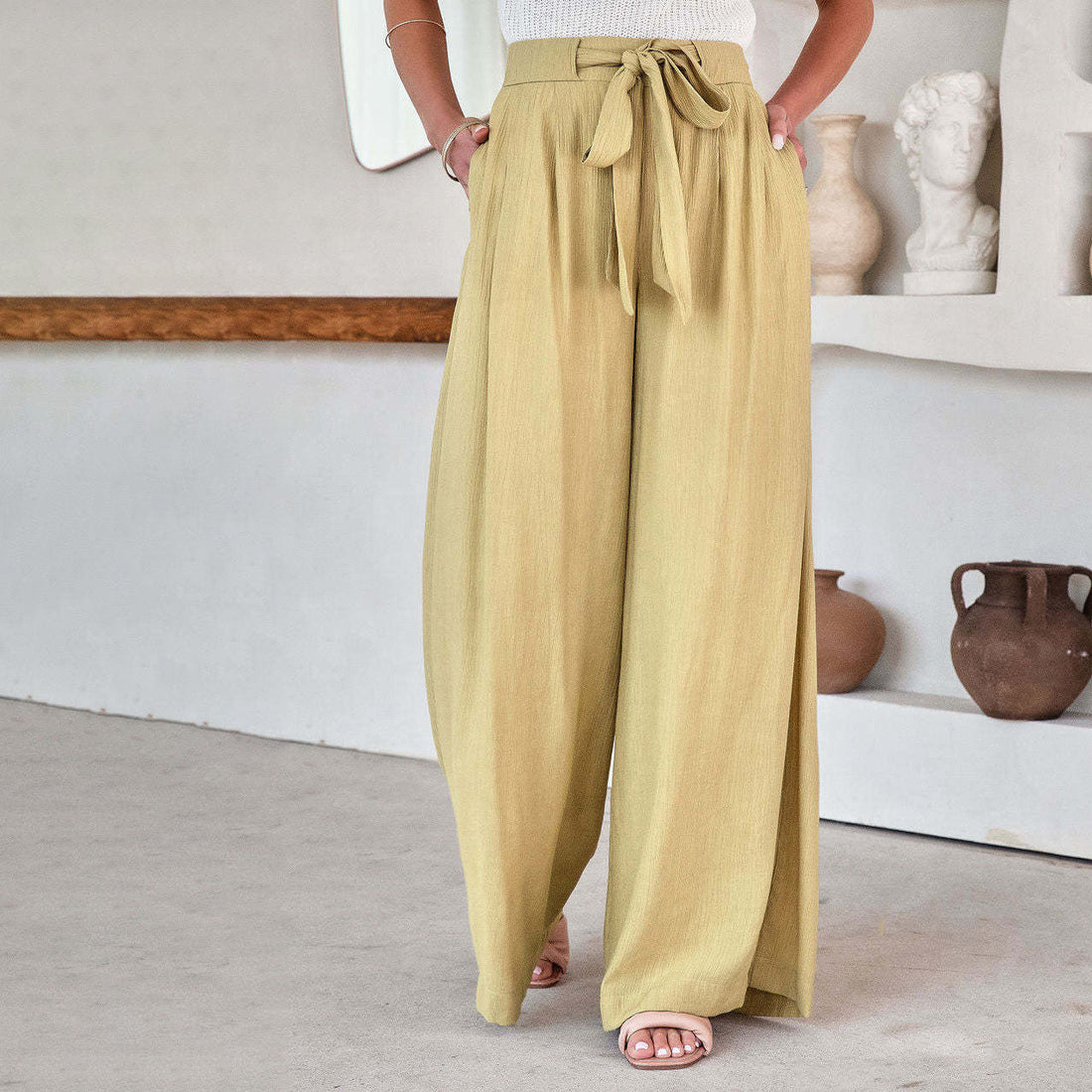 Marija - high-waist bow tie casual trousers