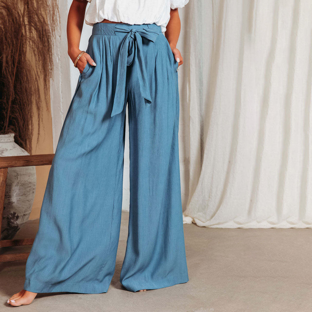 Marija - high-waist bow tie casual trousers