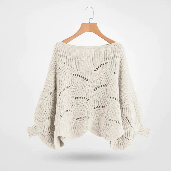 Women's crocheted hollow bat sleeve knitted sweater