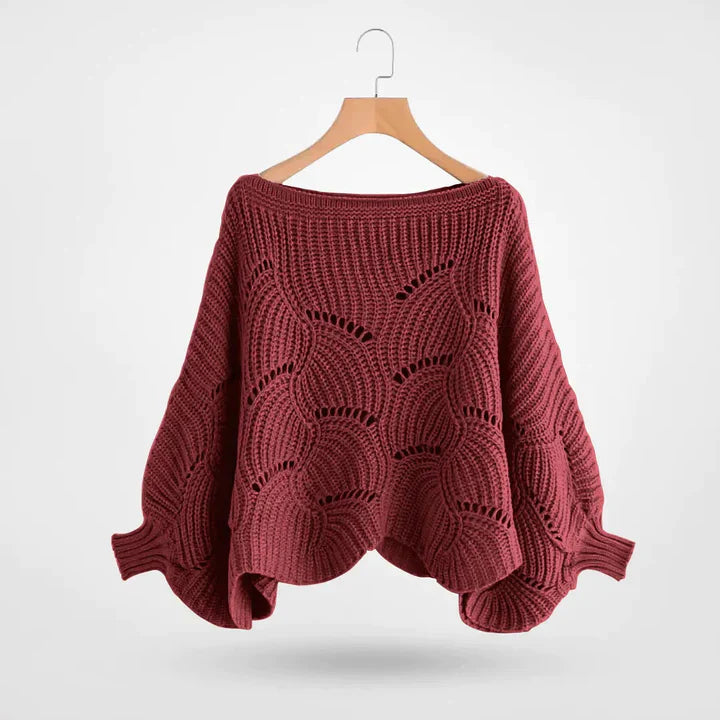 Women's crocheted hollow bat sleeve knitted sweater