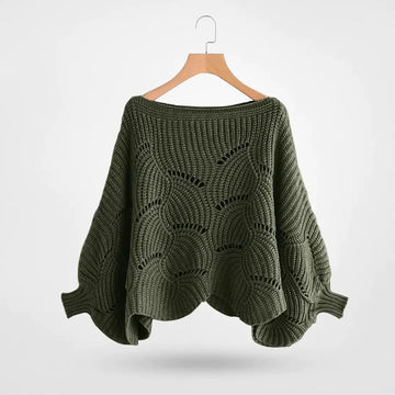 Women's crocheted hollow bat sleeve knitted sweater