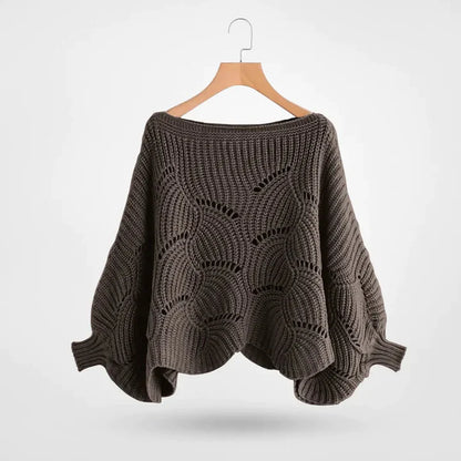 Women's crocheted hollow bat sleeve knitted sweater