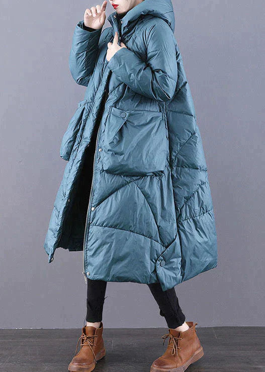 Oversize padded warm puffer winter hooded jacket for women with front pocket