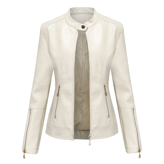Leather Stand Collar Short Jacket