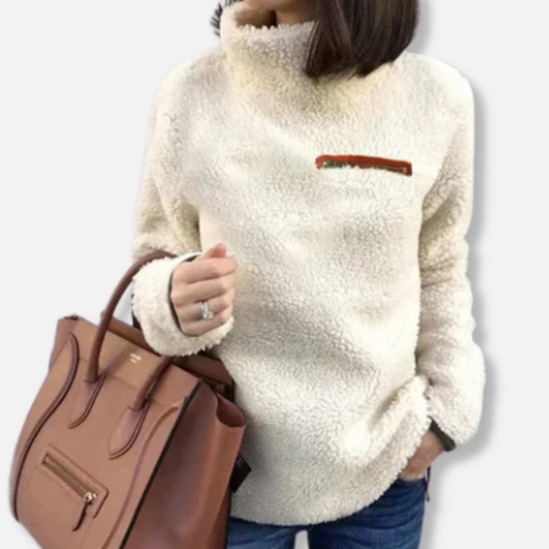 Sophia Fleece Turtleneck Sweater | Relaxed Fit Zip Pocket Sweater