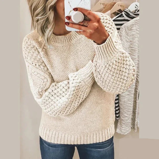 Cable-Knit Round-Neck Sweater