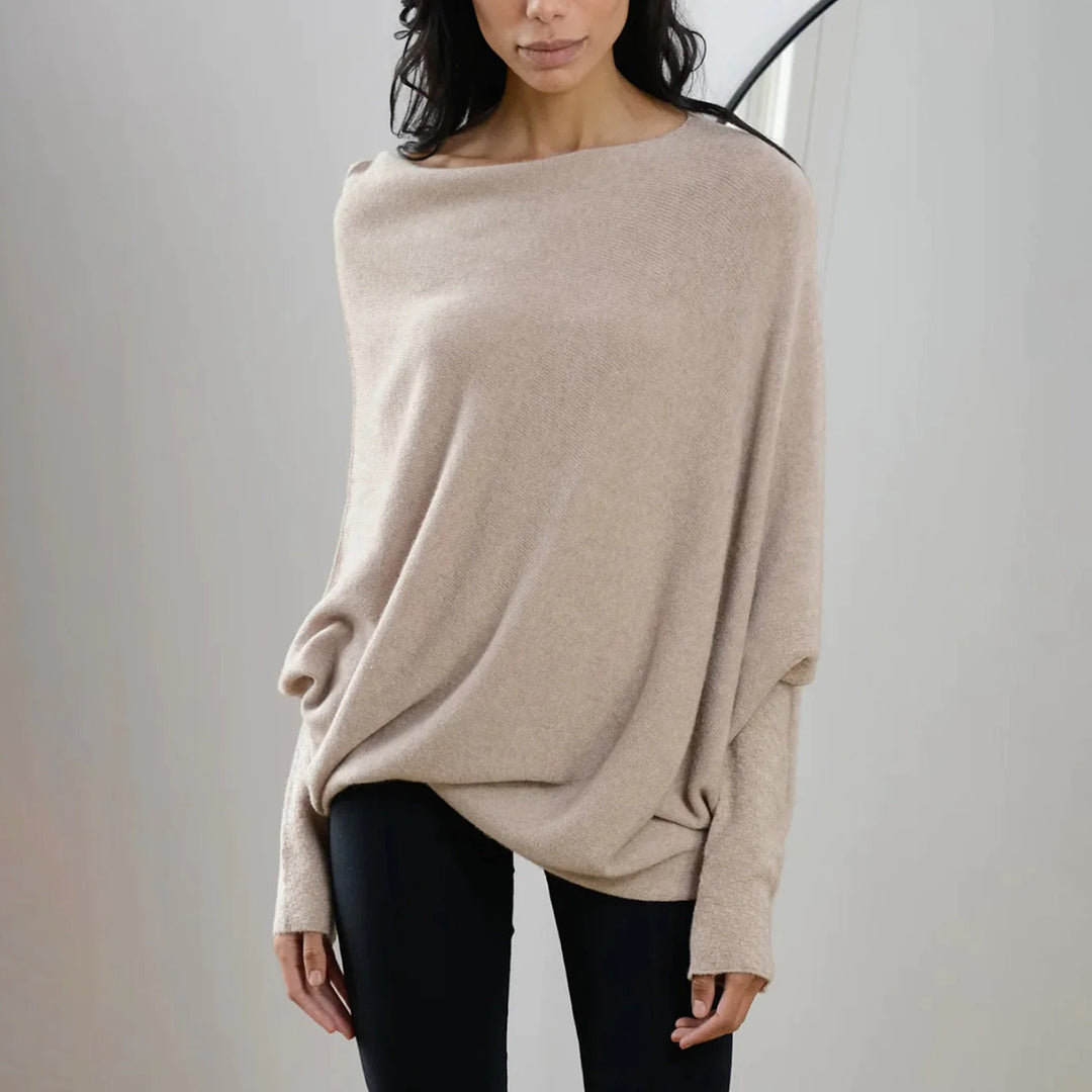 Women's Oversized Knit Sweater - Boat Neck - Long Sleeve - Soft Casual Pullover