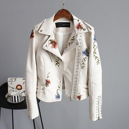 Women's short polyurethane leather jacket