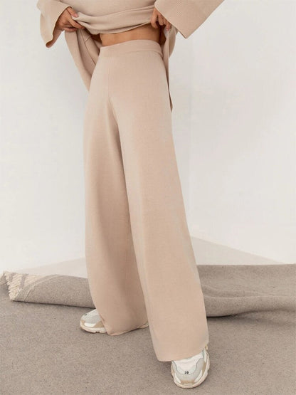Women's irregular sweater and high waist wide leg knit pants set