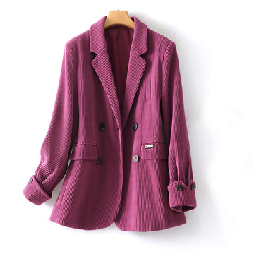 Women's casual corduroy double-breasted lapel jacket