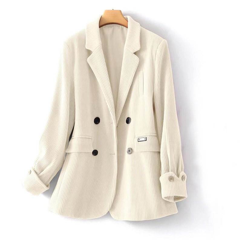 Women's casual corduroy double-breasted lapel jacket