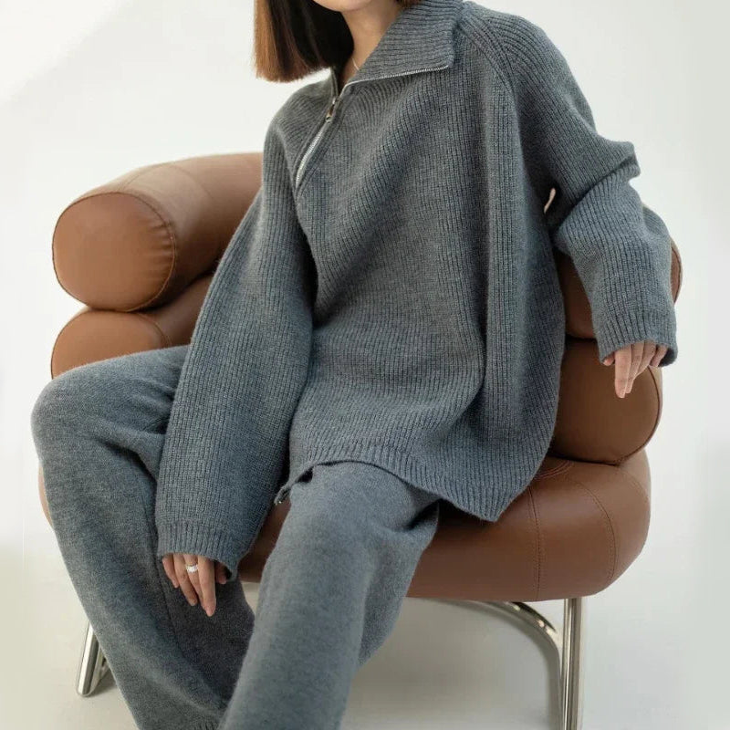 Loose Side-Zip Design Knit Top and Pants